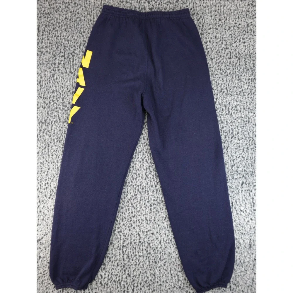 Soffe Navy Graphic Sweatpants Joggers Yellow Print Drawstring Elastic Medium‎